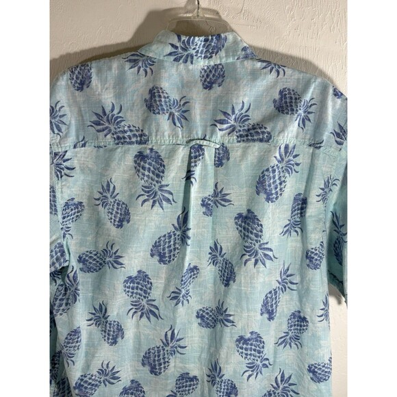 Izod Saltwater Blue Pineapple Tropical Print Casual Men Large 100% Cotton Shirt - Picture 6 of 7